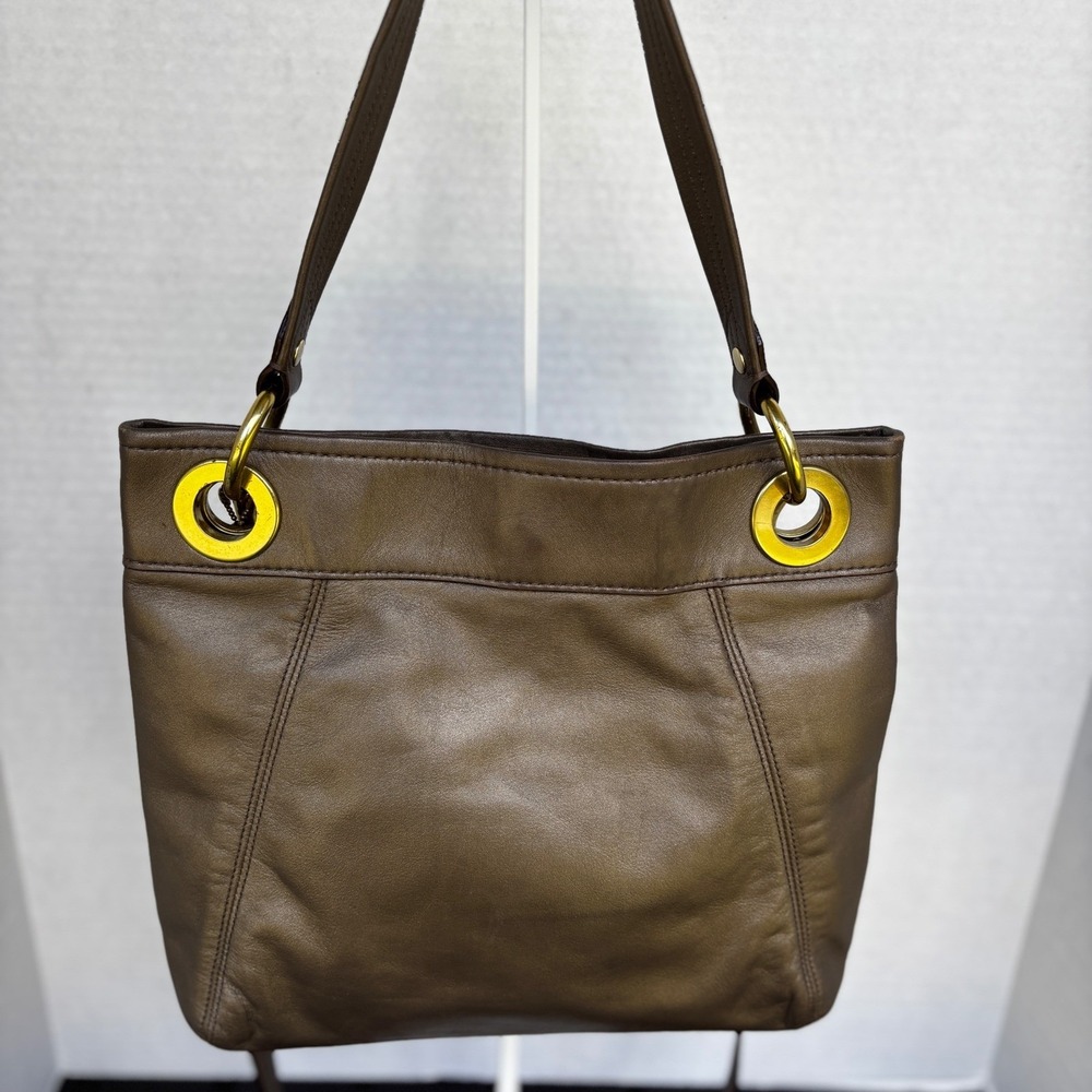 Coach Shoulder Bag Womens Medium Bronze Metallic Leather Pleated Gold Hardware - Picture 4 of 12